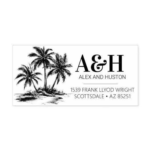 Beach Wedding Monogram Elegant Simple Palm Tree Permastempel (Design)