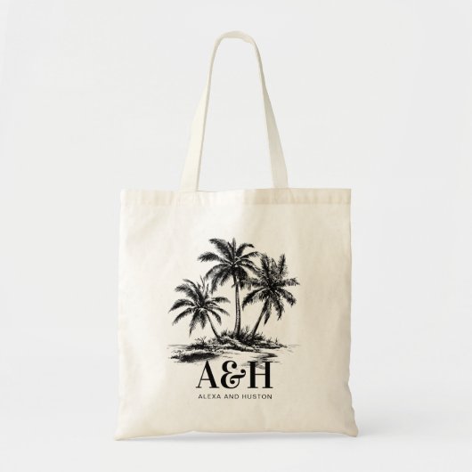Beach Wedding Monogram Elegant Simple Palm Tree Tragetasche (Vorne)