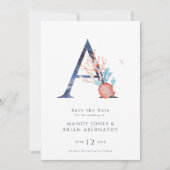 Beach Wedding Monogram Foto Save the Date (Vorderseite)