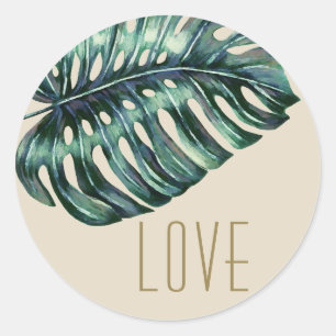 Beach Wedding Monstera Palm Bevorzugung Runder Aufkleber