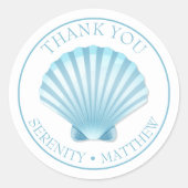 Beach Wedding Muschel Blue Nautical Danke Runder Aufkleber (Vorderseite)