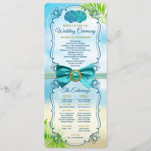 Beach Wedding Order of Ceremony Entourage Gem Bow Programm