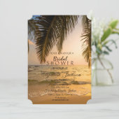 Beach Wedding, Palm Sunset Brautparty Einladung (Stehend Vorderseite)