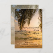 Beach Wedding, Palm Sunset Einladung (Vorne/Hinten)
