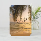 Beach Wedding, Palm Sunset UAWG Einladung (Stehend Vorderseite)