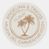 Beach Wedding Passport Briefmarke mit Palm Tree Runder Aufkleber (Vorderseite)