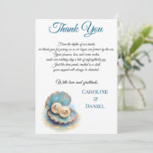 Beach Wedding Pearls Muschel Elegantes Ocean Thema Dankeskarte (Stehend Vorderseite)