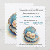 Beach Wedding Pearls Muschel Elegantes Ocean Thema Einladung (Vorne/Hinten)