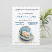 Beach Wedding Pearls Muschel Elegantes Ocean Thema Einladung (Stehend Vorderseite)