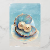Beach Wedding Pearls Muschel Elegantes Ocean Thema Folieneinladung (Rückseite)