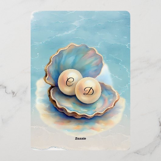 Beach Wedding Pearls Muschel Elegantes Ocean Thema Folieneinladung (Rückseite)