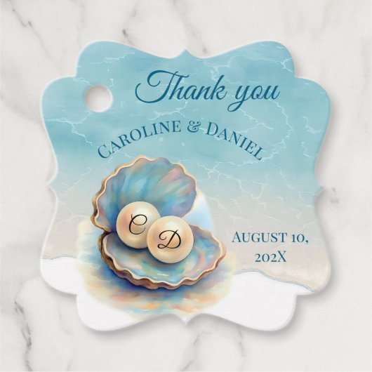 Beach Wedding Pearls Muschel Elegantes Ocean Thema Geschenkanhänger (Vorderseite)