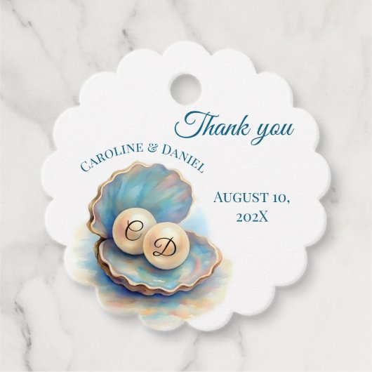 Beach Wedding Pearls Muschel Elegantes Ocean Thema Geschenkanhänger (Vorderseite)