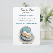 Beach Wedding Pearls Muschel Elegantes Ocean Thema Save The Date (Stehend Vorderseite)