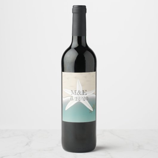 Beach Wedding Personalisiert Wine Bottle Labels Weinetikett (Vorderseite)