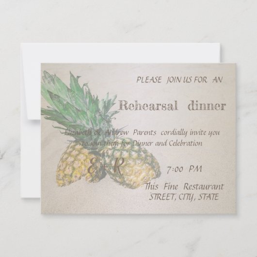 Beach Wedding Pineapa Probe Dinner Einladung (Vorderseite)