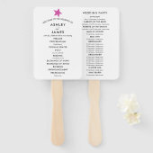 Beach Wedding Program Fan mit Starfish, Fuchsia Fächer (Vorne und Hinten)