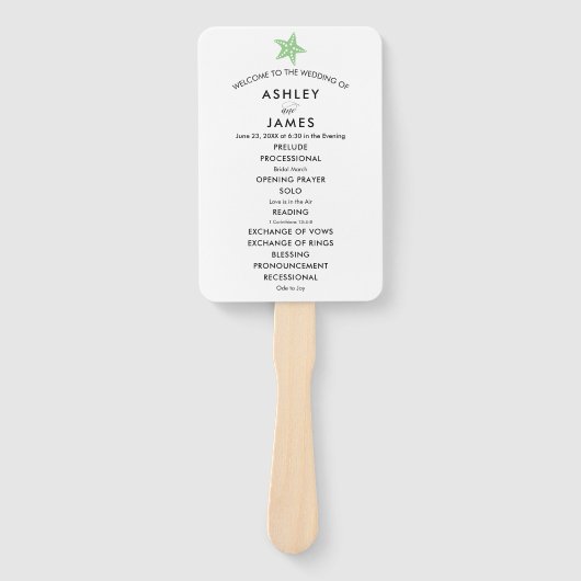 Beach Wedding Program Fan mit Starfish, Green Fächer (Vorderseite)