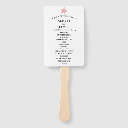 Beach Wedding Programm Fan mit Starfish, Rosa Fächer (Vorderseite)