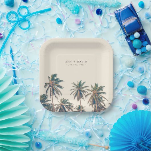 Beach Wedding Reception Palm Tree Personalized Pappteller (Party)