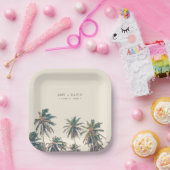 Beach Wedding Reception Palm Tree Personalized Pappteller (Party)