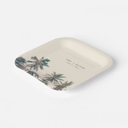 Beach Wedding Reception Palm Tree Personalized Pappteller (Gewinkelt)