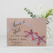 Beach Wedding Red Starfish Save the Date (Stehend Vorderseite)