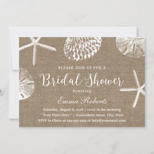 Beach Wedding Rustic Burlap Brautparty Einladung (Vorderseite)