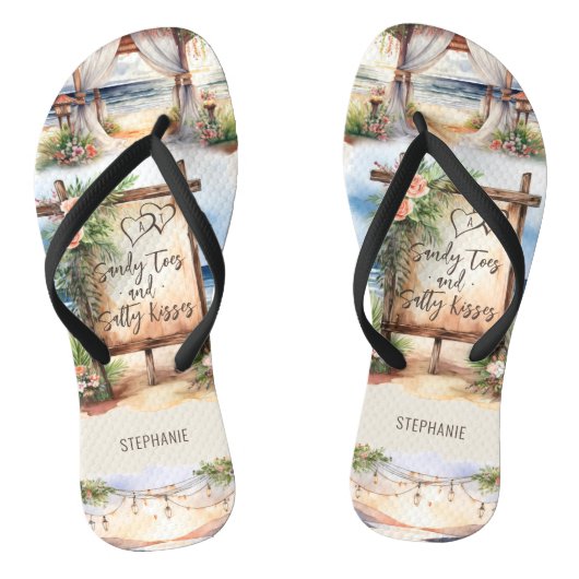 Beach Wedding Salty Toes Sandy Kisses Personalize Badesandalen (Fußbett)