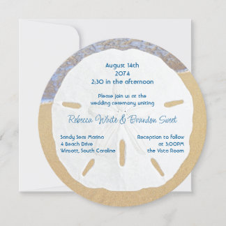 Beach Wedding Sand Dollar Round Invitations Einladung