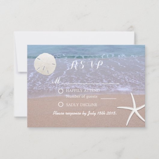 Beach Wedding Sand Dollar & Starfish Response RSVP Karte (Vorderseite)