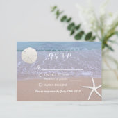 Beach Wedding Sand Dollar & Starfish Response RSVP Karte (Stehend Vorderseite)