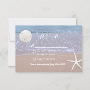 Beach Wedding Sand Dollar & Starfish Response RSVP Karte
