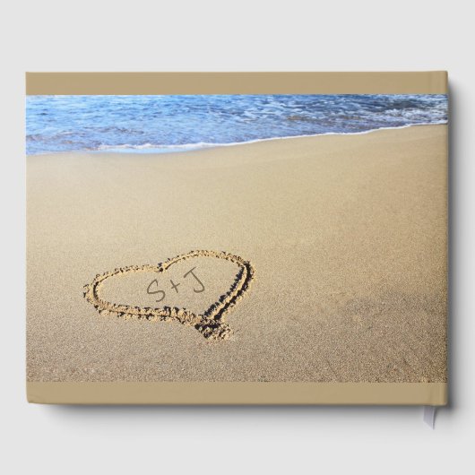 Beach Wedding Sand Heart Initials Gästebuch (Rückseite)