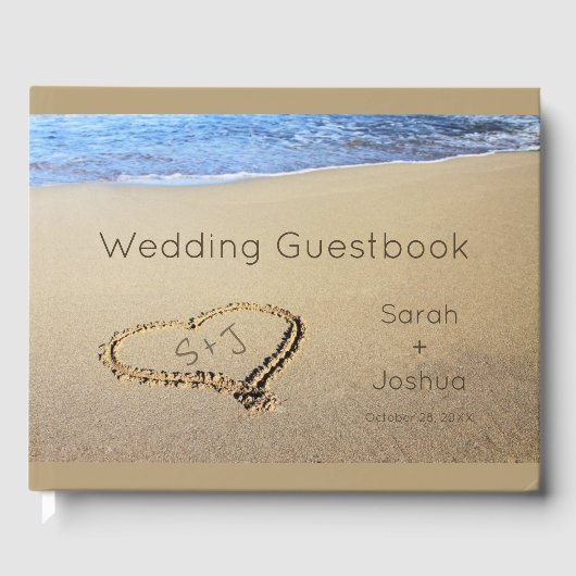Beach Wedding Sand Heart Initials Gästebuch (Vorderseite)