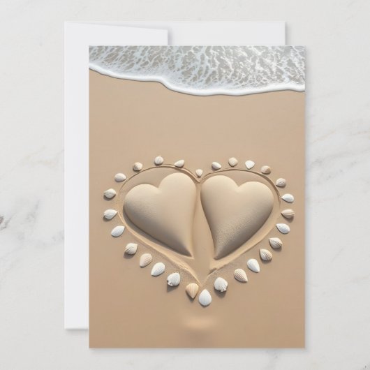 Beach Wedding Sand Hearts Einladung (Rückseite)