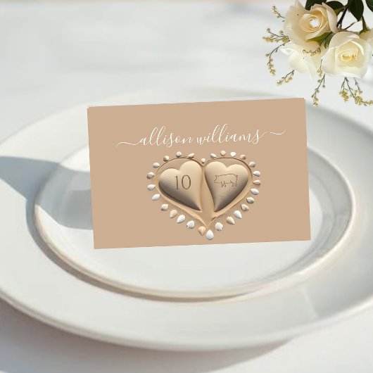 Beach Wedding Sand Hearts-Platzkarten-Meal Icons Tischnummer