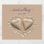 Beach Wedding Sand Hearts Schaumweinetikett (Einzelnes Label)