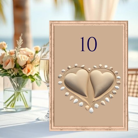 Beach Wedding Sand Hearts- Tischnummer