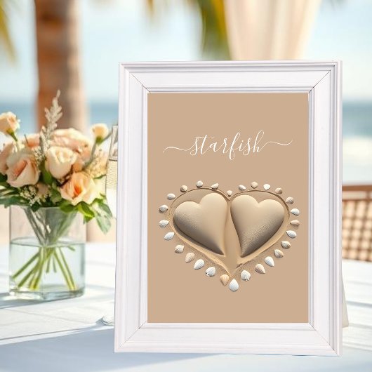 Beach Wedding Sand Hearts- Tischnummer