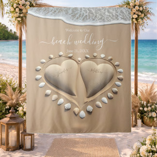 Beach Wedding Sand Hearts Wandteppich