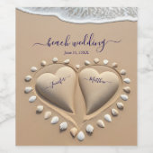 Beach Wedding Sand Hearts Weinetikett (Einzelnes Label)