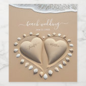 Beach Wedding Sand Hearts Weinetikett (Einzelnes Label)
