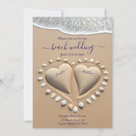 Beach Wedding-Sand Herz Einladung (Vorderseite)