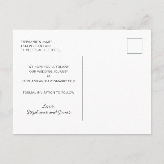 Beach Wedding Sand Ocean Waves Save the Date Ankündigungspostkarte (Rückseite)