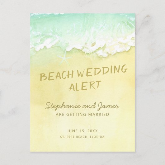Beach Wedding Sand Ocean Waves Save the Date Ankündigungspostkarte (Vorderseite)
