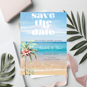 Beach Wedding, Sand, Palm Blume Save the Date