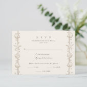 Beach Wedding Sand Seashell Menu RSVP Karte (Stehend Vorderseite)