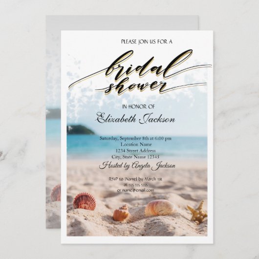 Beach Wedding, Sand, Seashells Brautparty Einladung (Vorne/Hinten)