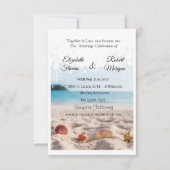 Beach Wedding, Sand, Seashells Einladung (Vorderseite)